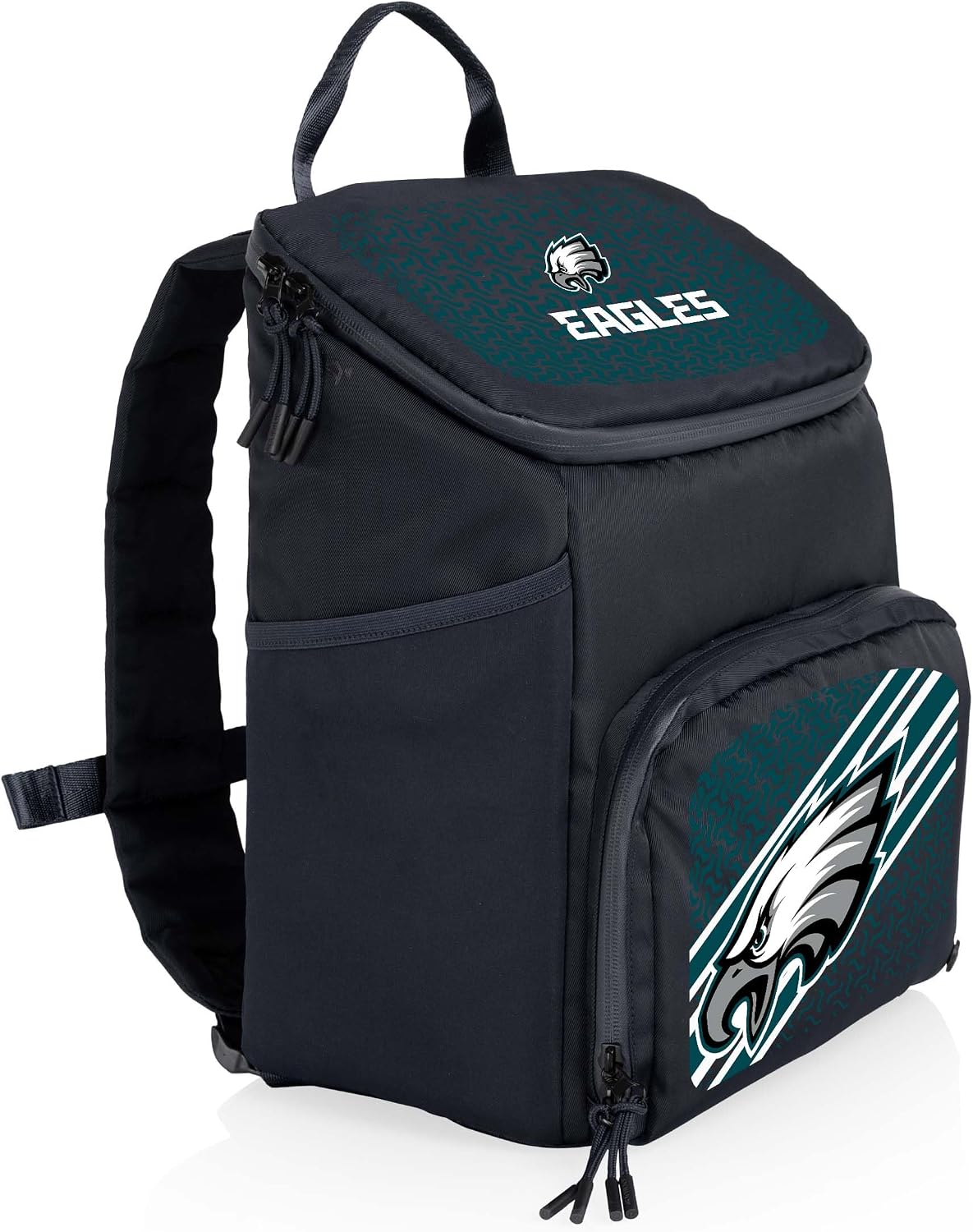 Picnic TIME NFL Philadelphia Eagles PTX 2.0 Tarana Upcycled Backpack Cooler, Modern Spacious Backpack Cooler with 18-Can Capacity, Fully Insulated Outdoor Bag with Water Resistant Interior, (Black)