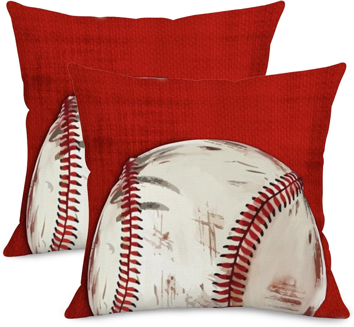 Retro American Baseball Throw Pillow Covers 18x18 Inch Set of 2 | Red White Cushion Case for Outdoor Indoor Home Decor