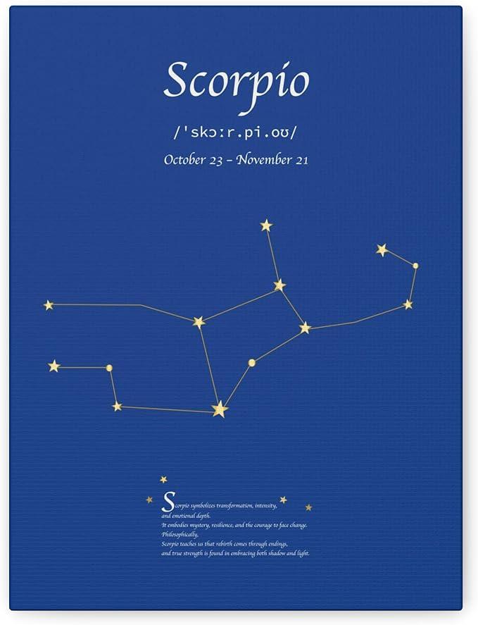 Scorpio Zodiac Canvas Wall Art–Astrology Constellation Print,Star Sign Birthday Gift,Modern Home Decor for Astrology Lovers