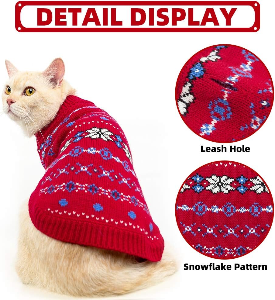 BINGPET Cat Sweater - Cat Winter Sweater with Snowflake - Soft Turtleneck Knitted Kitten Puppy Apparel, Winter Pet Clothes for Cold Weather