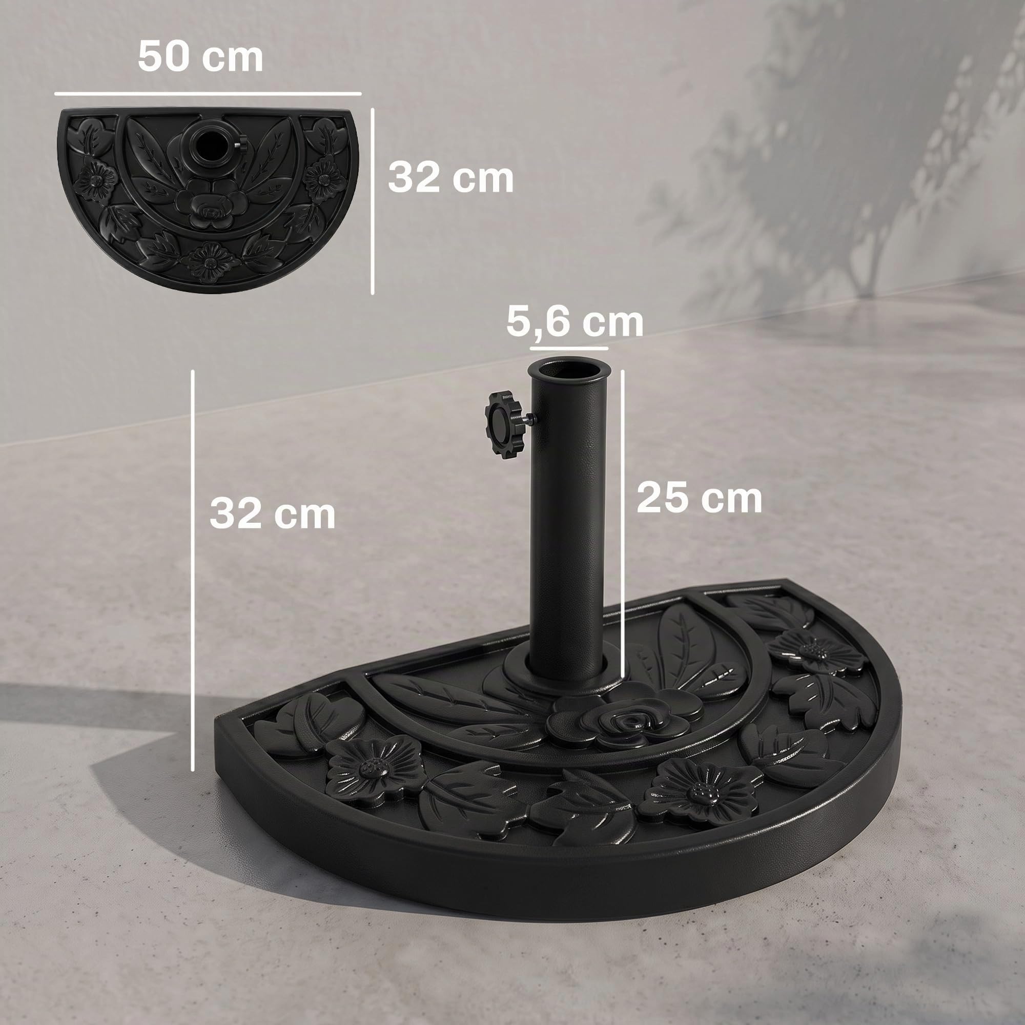 Outsunny Pied de Demi-Parasol pour Parasols Ø 35, 38 et 48 mm HDPE Noir