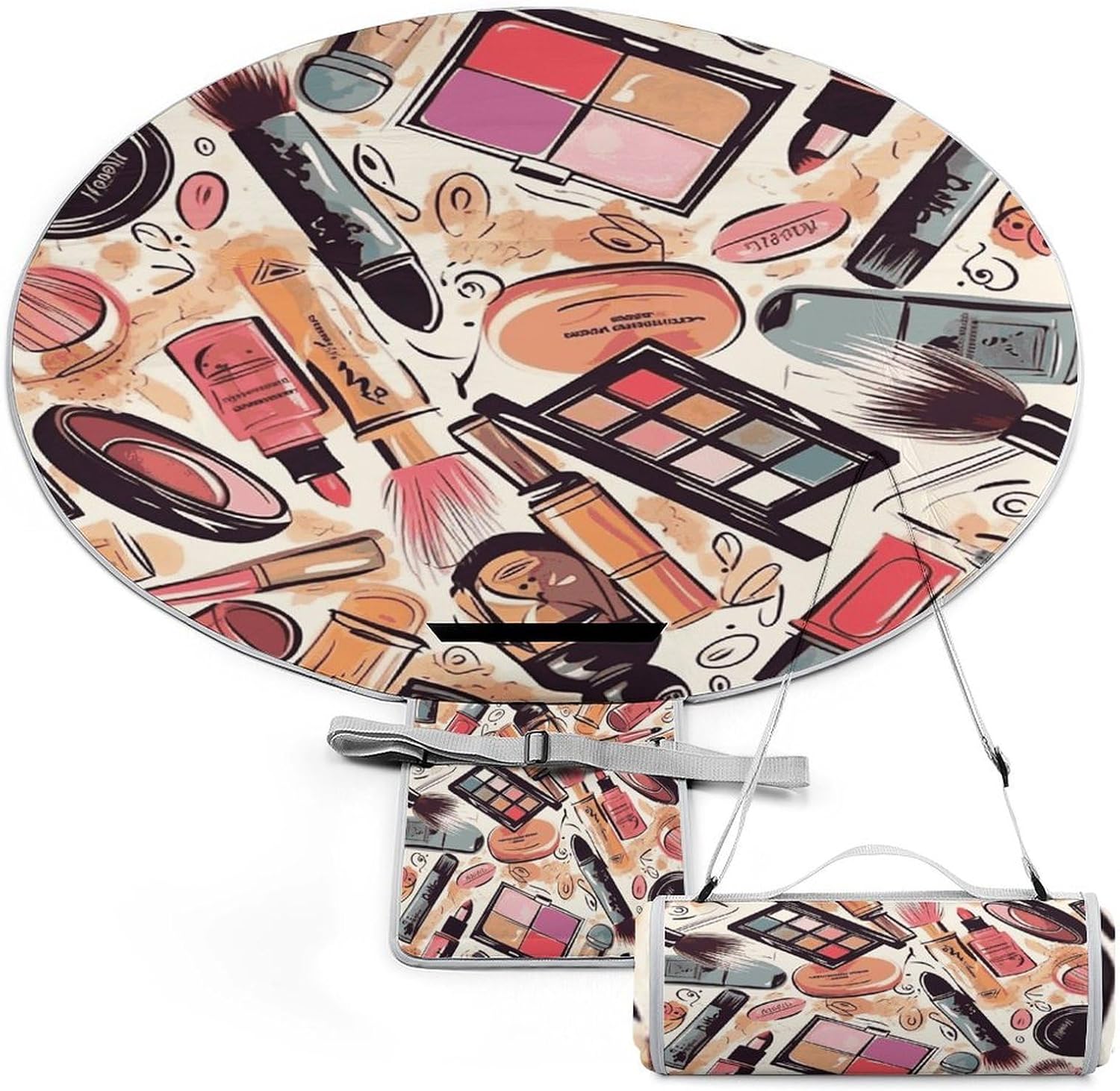 Cosmetic And Makeup Theme Pattern Picnic Mat Lightweight Waterproof Picnic Blankets Extra Large Picnic Outdoor Blankets Foldable Sandproof Beach Blanket for Park Beach Camping Courtyard 58.3''x58.3''