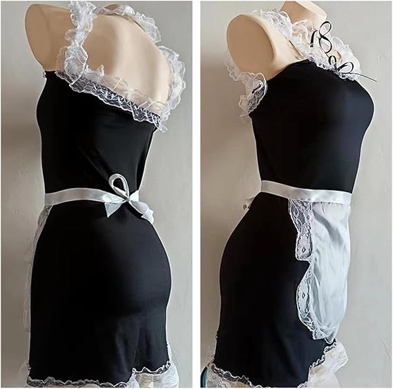 Women Maid Lingerie Set Lolita Anime Cosplay Dress Apron Lingerie Choker with Lace Nightwear Fancy Dress Up Costume