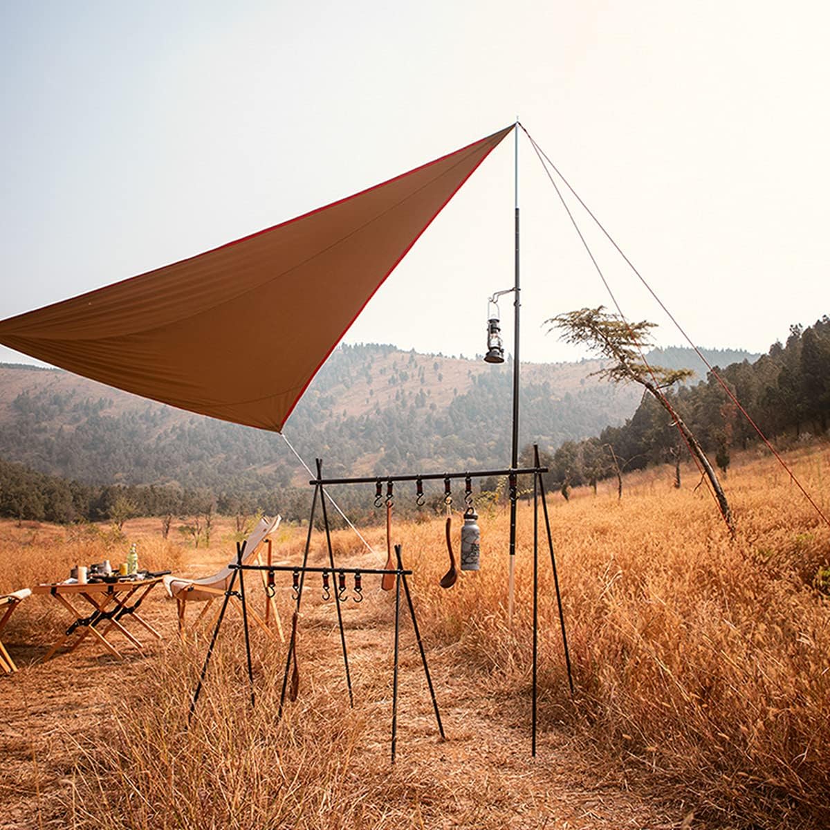 UNISTRENGH Camping Hanging Rack Multifunction Triangle Storage Rack Portable Outdoor Picnic Rack