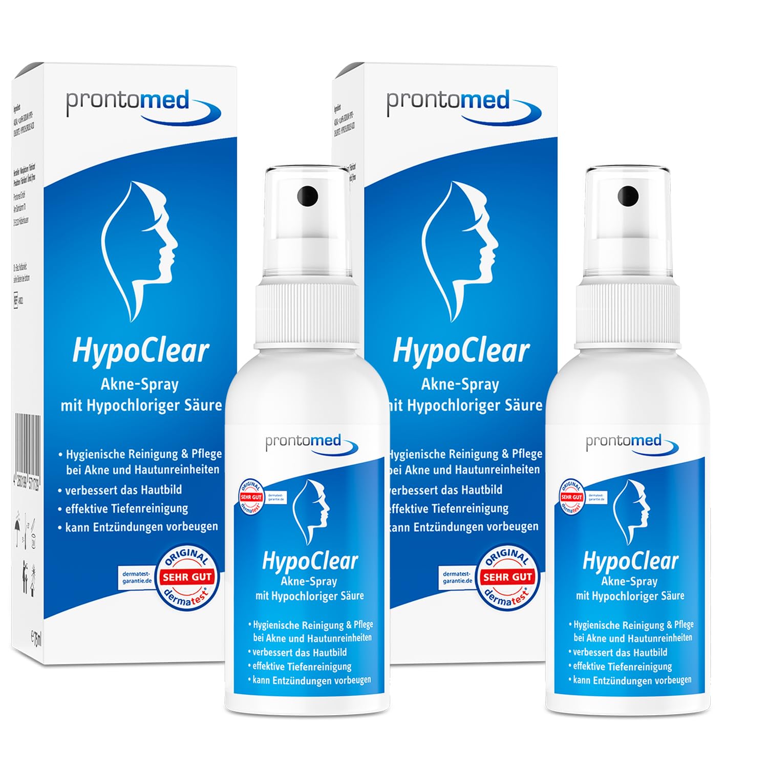 Prontomed HypoClear Doppelpack 2x 75ml – Effektive Hautpflege mit hypochloriger Säure/Hypochlorus Acid | bei Akne, Hautunreinheiten und Rötungen | Für klare, gesunde Haut – schonend und wirksam!