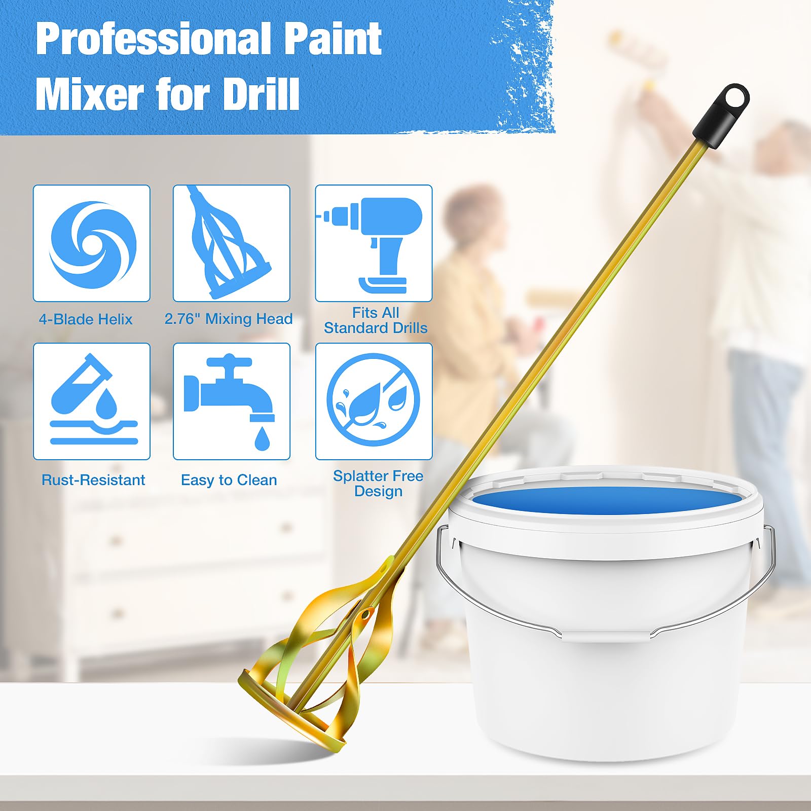 Drill Paint Mixer - 4 Blade Helix Paddle -2