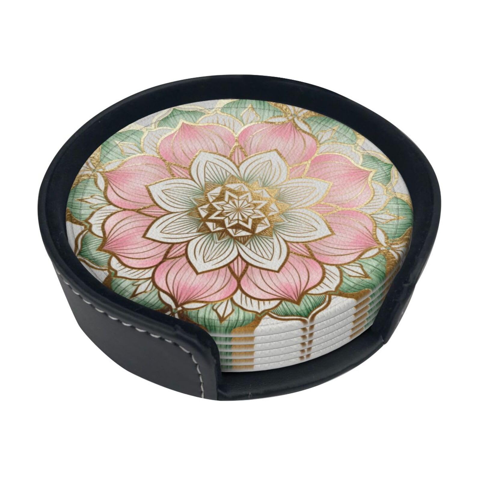Datura flowers Leather Coasters-Set of 6 with Storage Holder