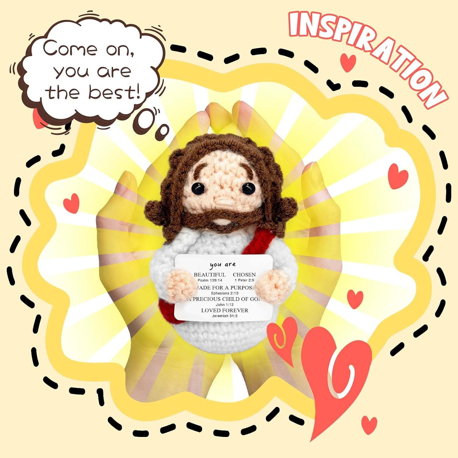 Mini Jesus Plush Christian Gifts for Women Faith Cute God Jesus Crochet Stuffed Bible Verse Decoration Religious Gifts for Women Men Kids Christian Presents for Birthday Christmas -03 (Red)