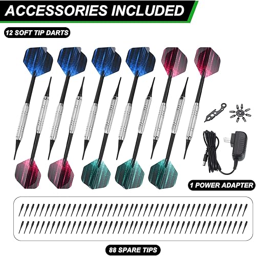 Miniatura 6 de PATIKIL Juego de gabinete electrónico de dardos, diana eléctrica digital LED con puerta de gabinete de madera, tablero de dardos de punta suave con