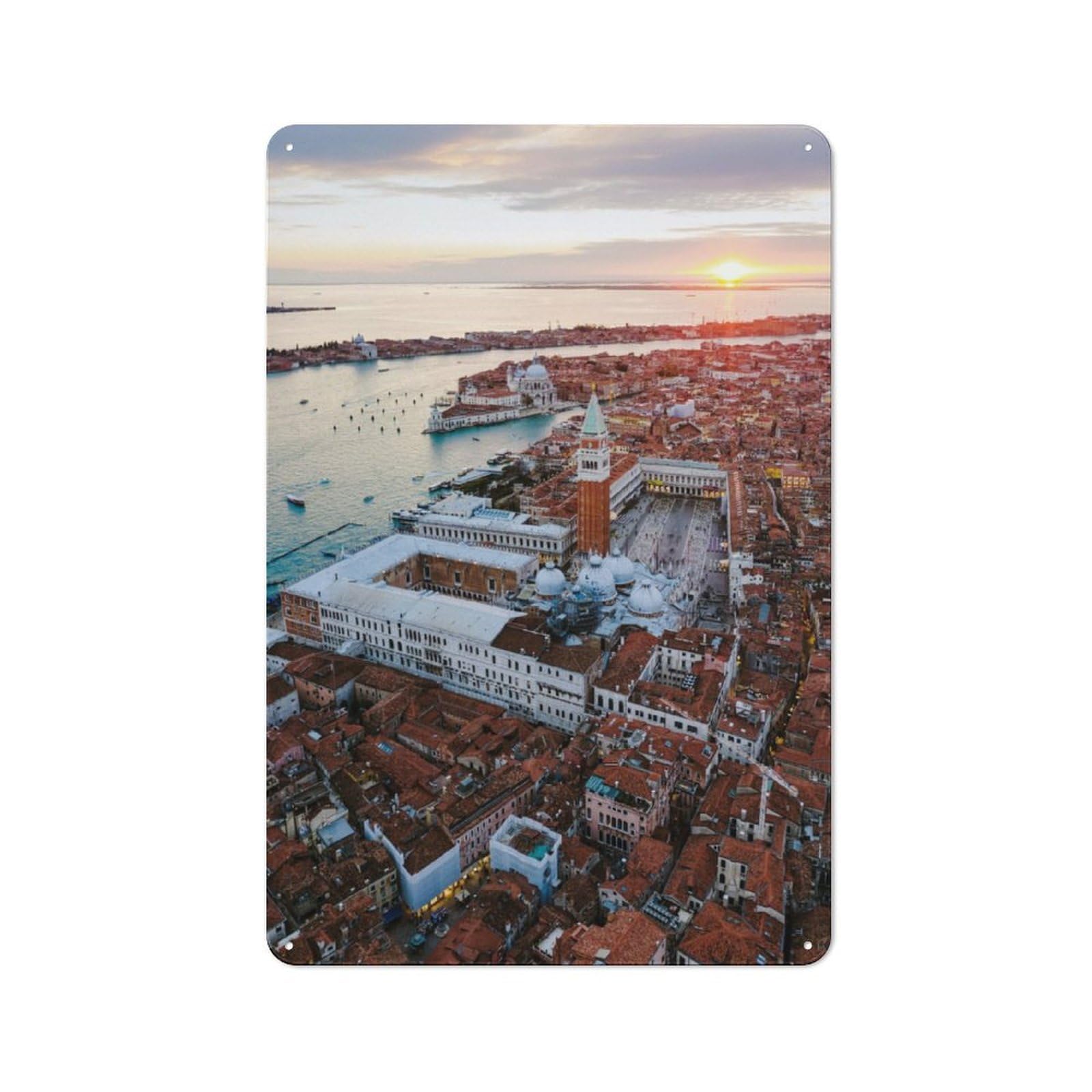 Junmoney Aerial Of Venice At Sunset Rustic Tin Sign 30X20cm For Living Room Or Hallway, Suited To Living Room Decor Lovers