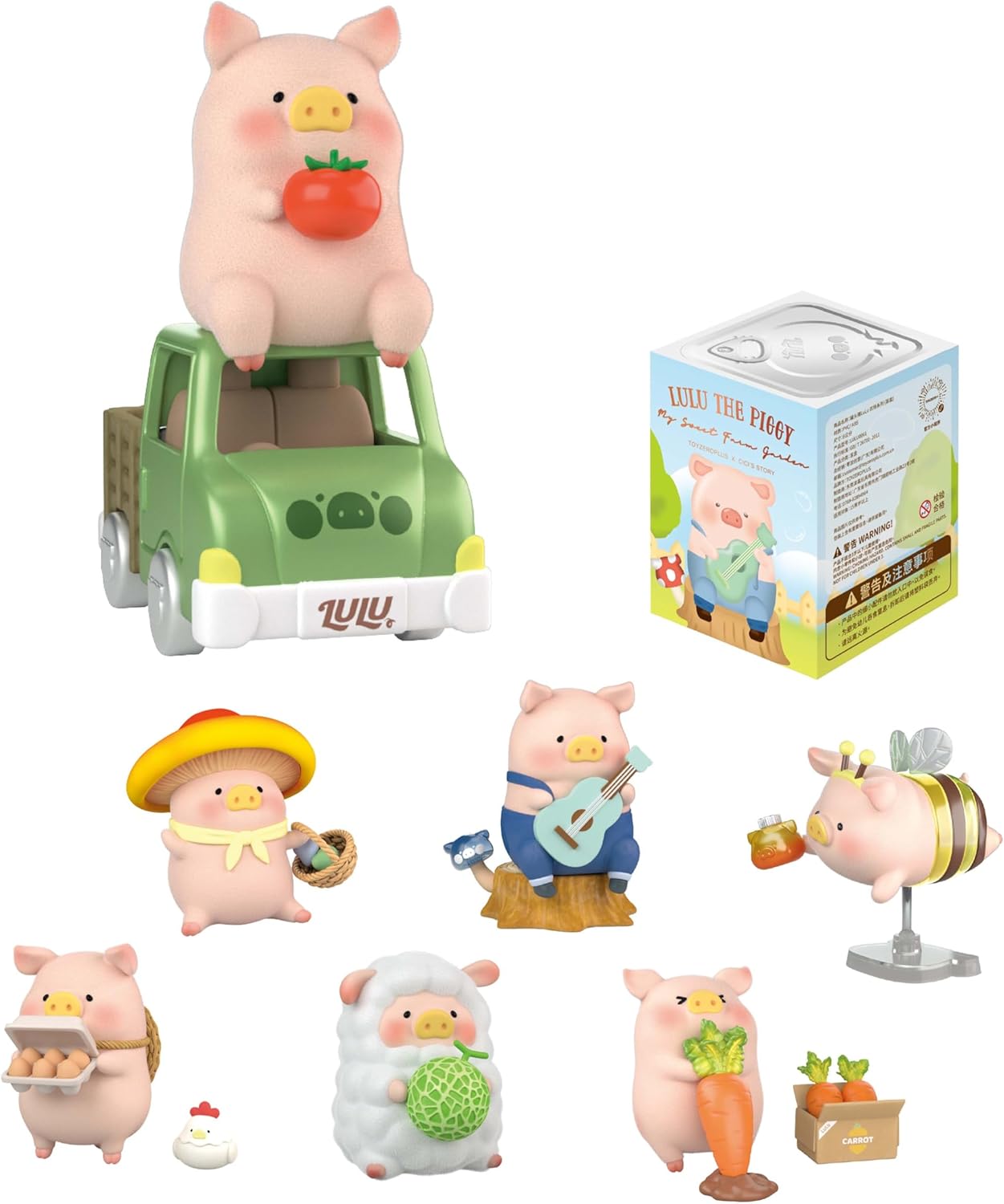 TOYZERO + Official Lulu The Piggy Blind Box Figures - Farm Garden Series Blind Boxes Mystery Box Cute Animal Figurines Collectible Home Desk Decorations Holiday Birthday Gifts, Single Box