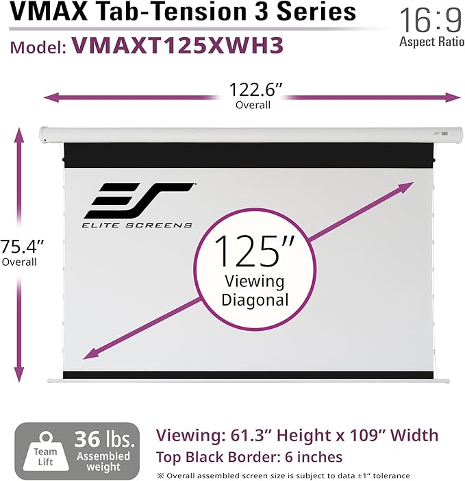 Pantalla Manual Elite Screens VMAX Tab-Tension 125 pulgadas miniatura 3