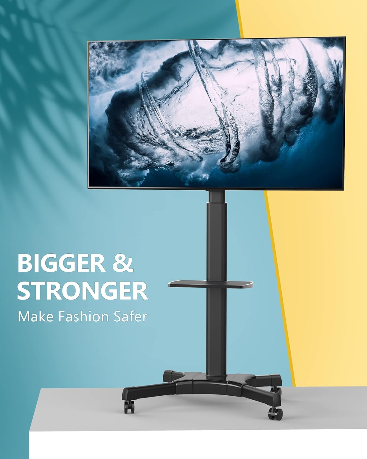 Tall Mobile TV Stand with Wheels FITUEYES Rolling TV Cart for 32-70 Inch LED LCD Flat Curved TVs, Adjustable Shelf & Lockable Casters - Movable Floor TV Stand Black, Easy Assembly : Office Products