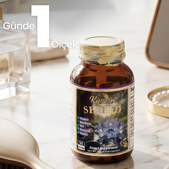 Kiperin Shield Lipozomal C Vitamini Beta Glukan Çinko D3 Vitamini Bağışıklık Desteği, Piperin İçeren Takviye Edici Gıda, Günlük 1 Kapsül, 30 Kapsül
