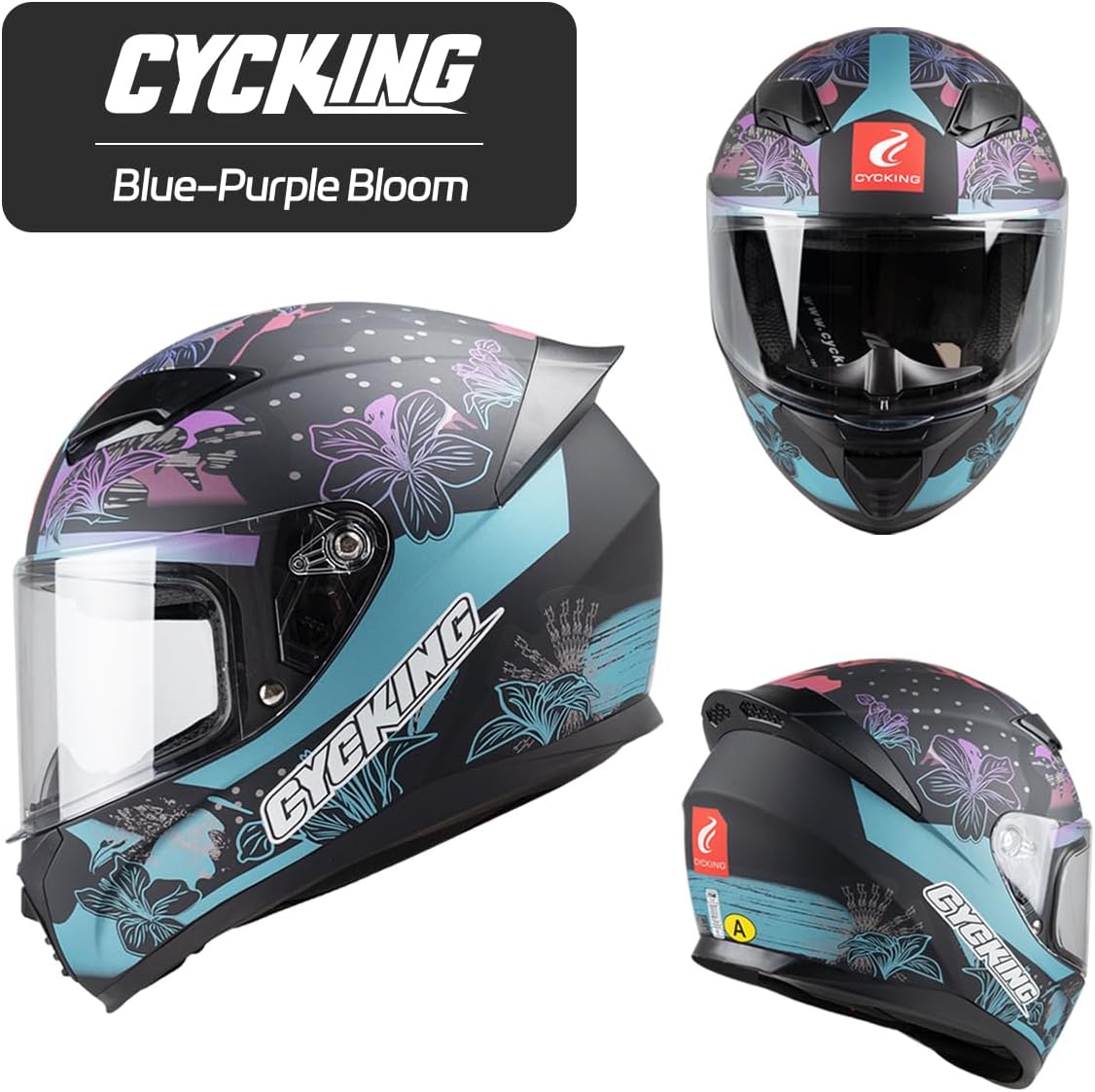 Full Face Motorcycle Helmet, DOT Approved Street Bike Helmet for Adults Men Women, ABS Shell with Visor, Removable Liner, Quick Release Buckle, Bluetooth-Ready Speaker Pockets, M-3XL