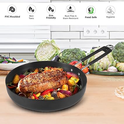 jigyasha Brand Frying Pan Hard Anodized with Induction Base| Blue Colour| 1 Litre|Flat Surface (Fry pan HA WI 22 cm)