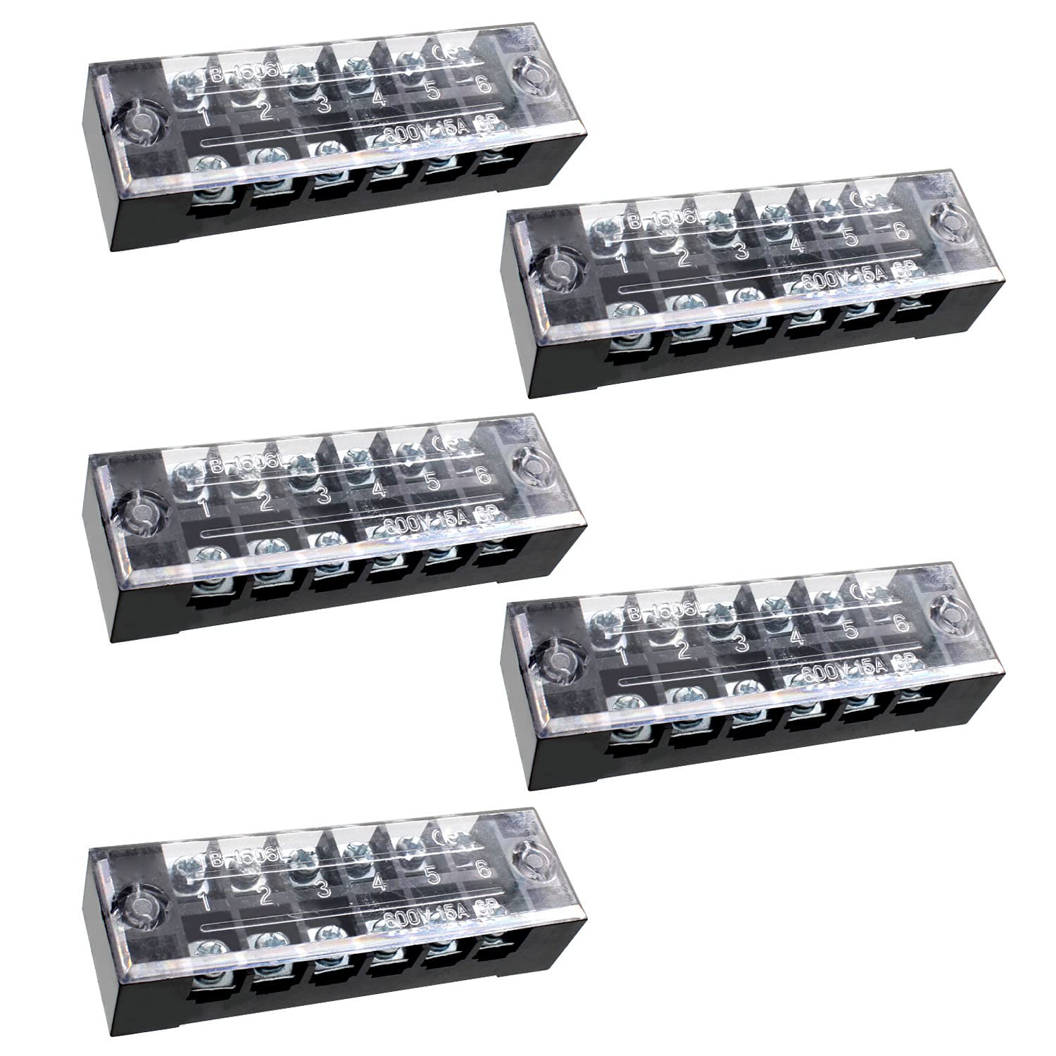 SRJQXH Lot 3 Borniers 10 Sections 600V 15A - Double Rangée Avec Couvercle Protection