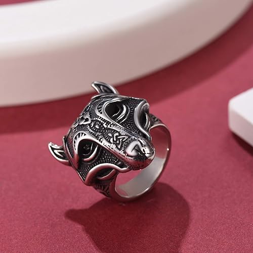 Vista 9 de FaithHeart Norse Viking Jewelry - Anillo de acero inoxidable de guerrero para hombre con diseño vikingo de cabeza de lobomartillo de Thor