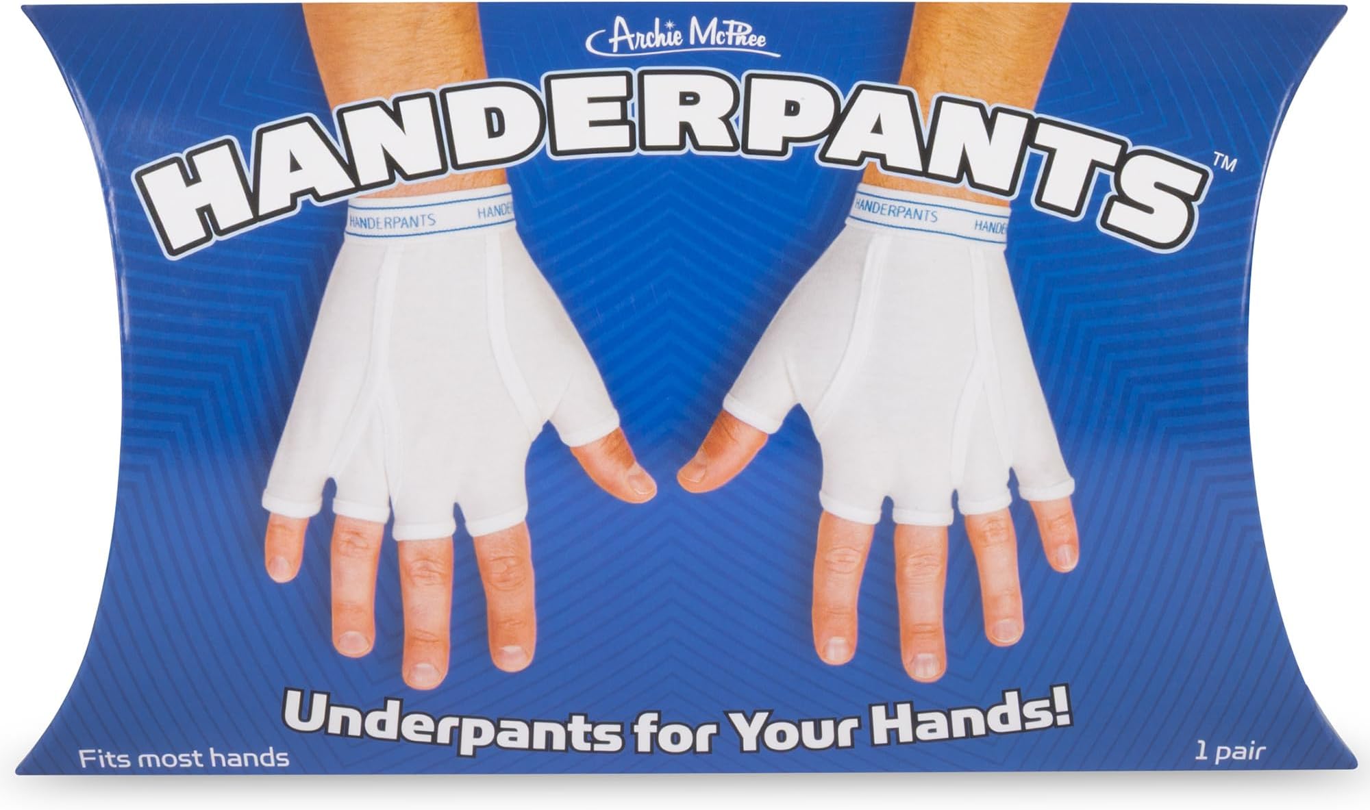 Archie McPhee Handerpants Briefs Underpants for Your Hands, 1 pack, White | Breathable white hand briefs with elastic wristband. Fits most adults. Novelty gift for costume parties or daily humor.
