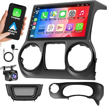 4GB+64GB Android Car Radio Stereo for Jeep JK Wrangler 2015 2016 2017 10.2 Inch Touchscreen Support Wireless Carplay/Android Auto/WiFi/GPS/Bluetooth5.2/Back-up Camera/FM/SWC