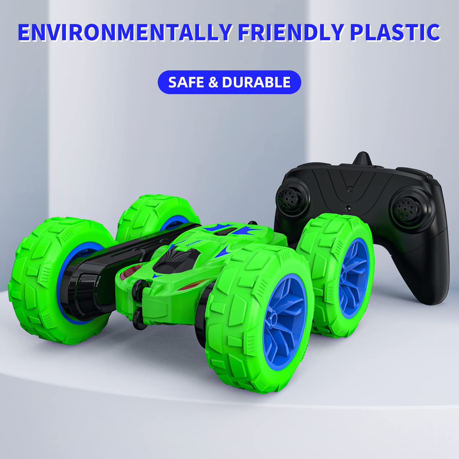 ACAMMZAR RC Voiture Telecommandé Tout Terrain pour Enfants, 2.4GHz 4WD 360° Rotation Stunt Car, Offroad RC Voiture Crawlers avec LED 2 Piles Rechargeables für Enfants Adulte