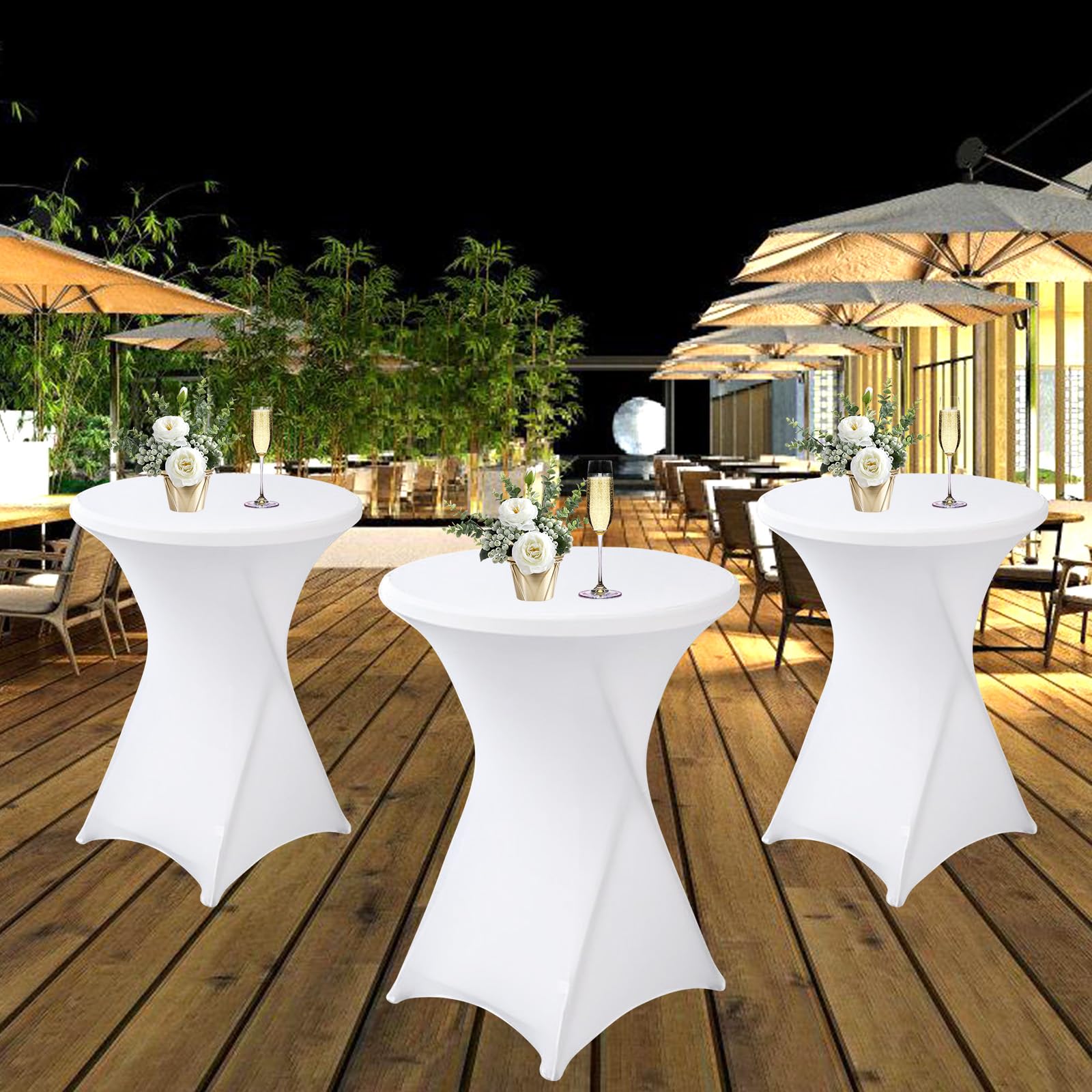 Lot De 3 Housse Mange Debout 80x110cm, Housse De Table Ronde Extensible, Blanc Housse pour Table Haute, Élastiques Et Faciles d'entretien pour Cocktail Mariage Banquet Anniversaire Banquet Bartable
