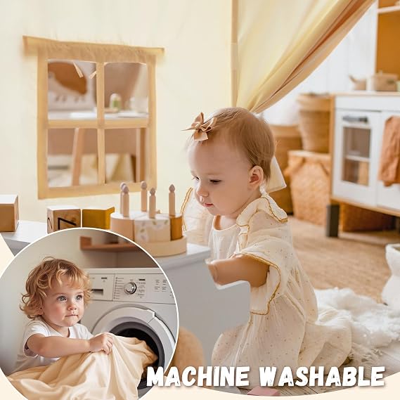 Razee Kids Play Tent with Padded Mat, Indoor Playhouse Tent for Toddlers | Large Kids Tent Indoor Playhouse, Play House Tent Princess Play Cottage for Girls Toy House Birthday Gift - Beige