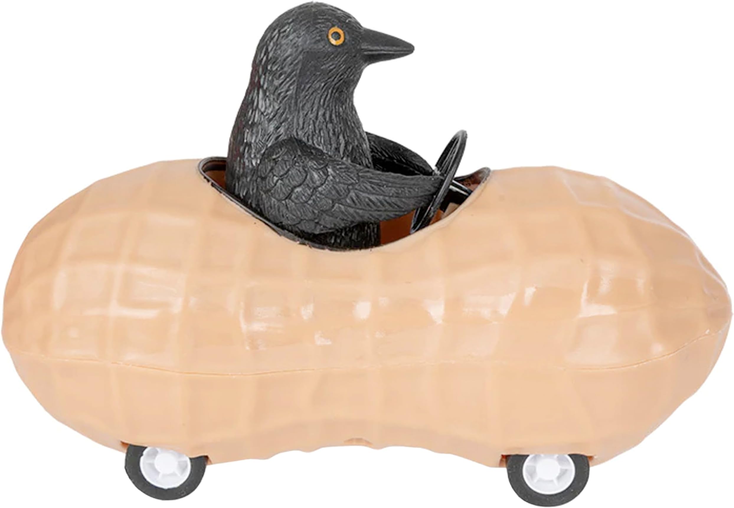 Archie McPhee Black Crow in a Peanut Pull Back Novelty Toy Car: A Nutty Adventure for Corvid Enthusiasts - 5" Soft Vinyl and Plastic Toy