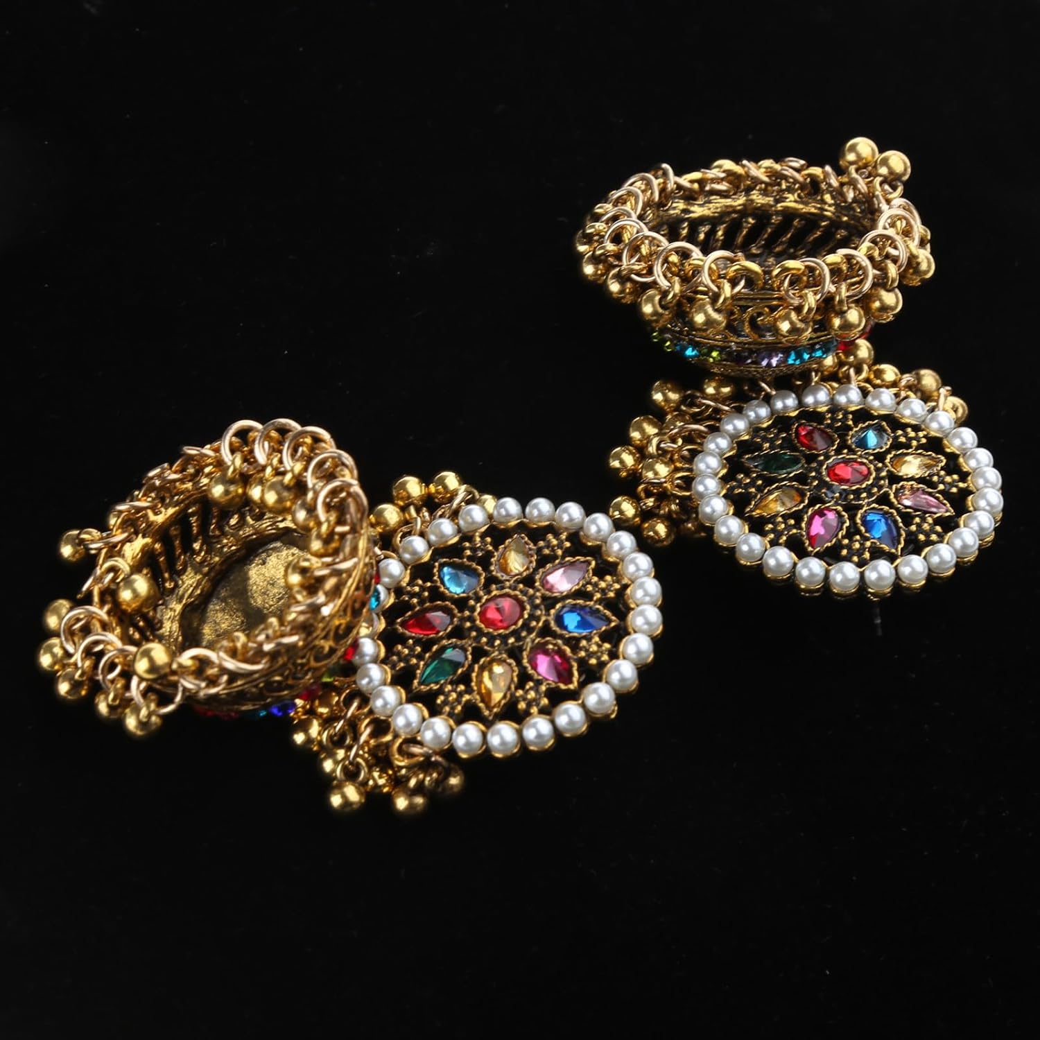 Fashion Earring, Jhumka Bell Shape Fringe Drop Earring Ethnic Sunflower Statement Earring 2.75x1.77" - Image 2