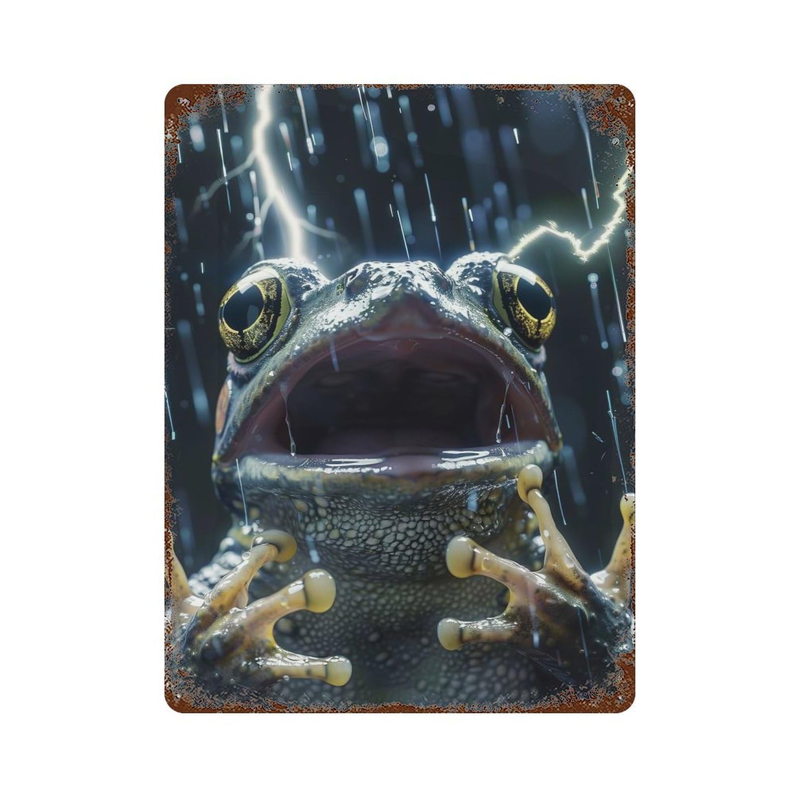 Rust Effect Frog Lightning Vintage Rust Metal Sign 15.7"x11.8", Farmhouse Wall Decor for Basement, Hobby Room And Garage Decor