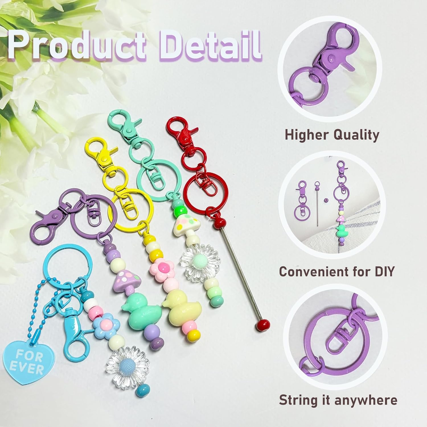 40 Pcs Beadable Keychain Bars Making Kit, 20 pcs Beaded Keychains Bulk + 20 pcs Holographic Packaging Bags,Colorful Bead Keychain Supplies kit for DIY Beads Purse Keychains Pendant Gifts Craft - Image 4