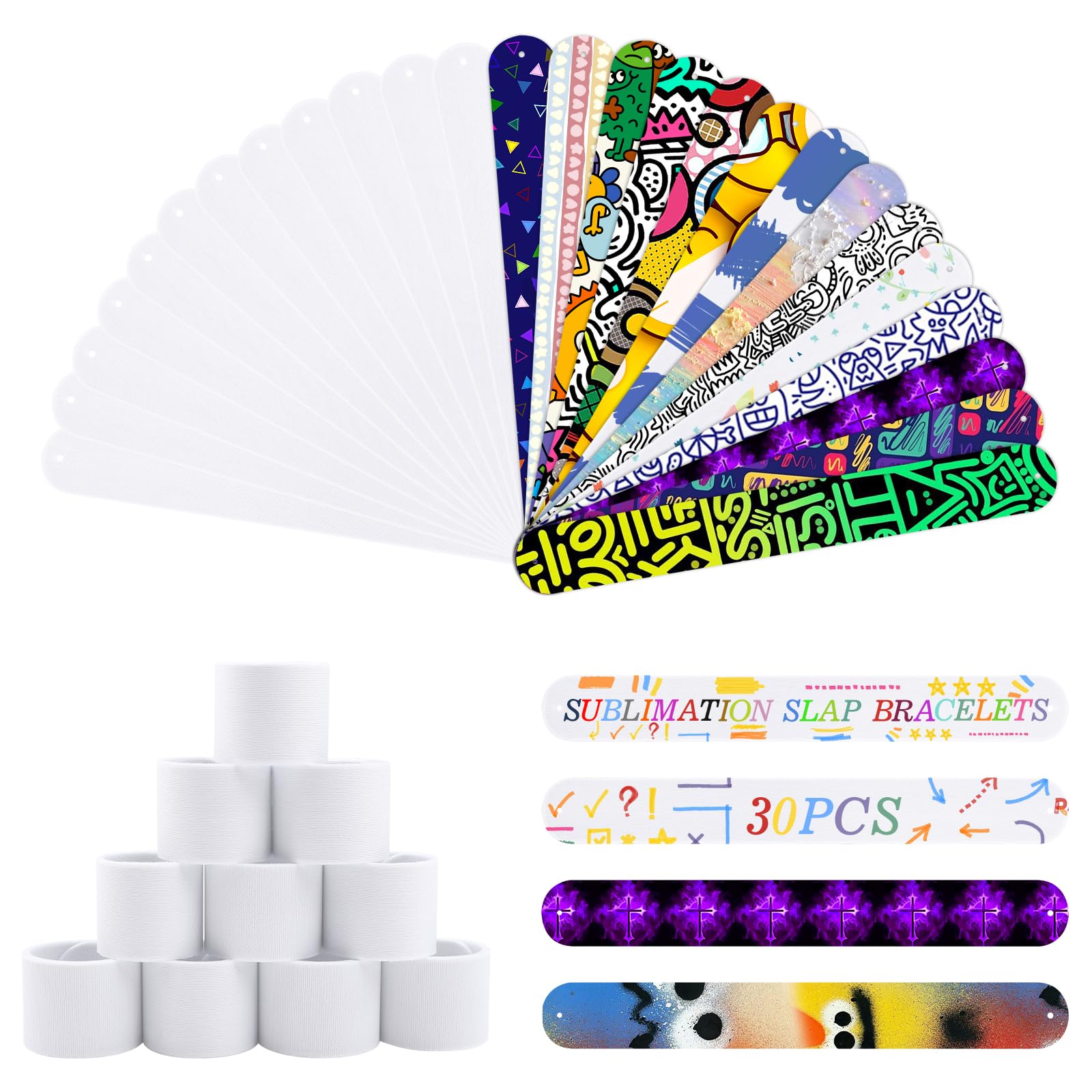Cevhzoe 30Pcs Sublimation Slap Bracelets Blank, Slap Bracelets Wristbands for Sunday School Supplies Kids Gifts Birthday Party Favors (Religious)