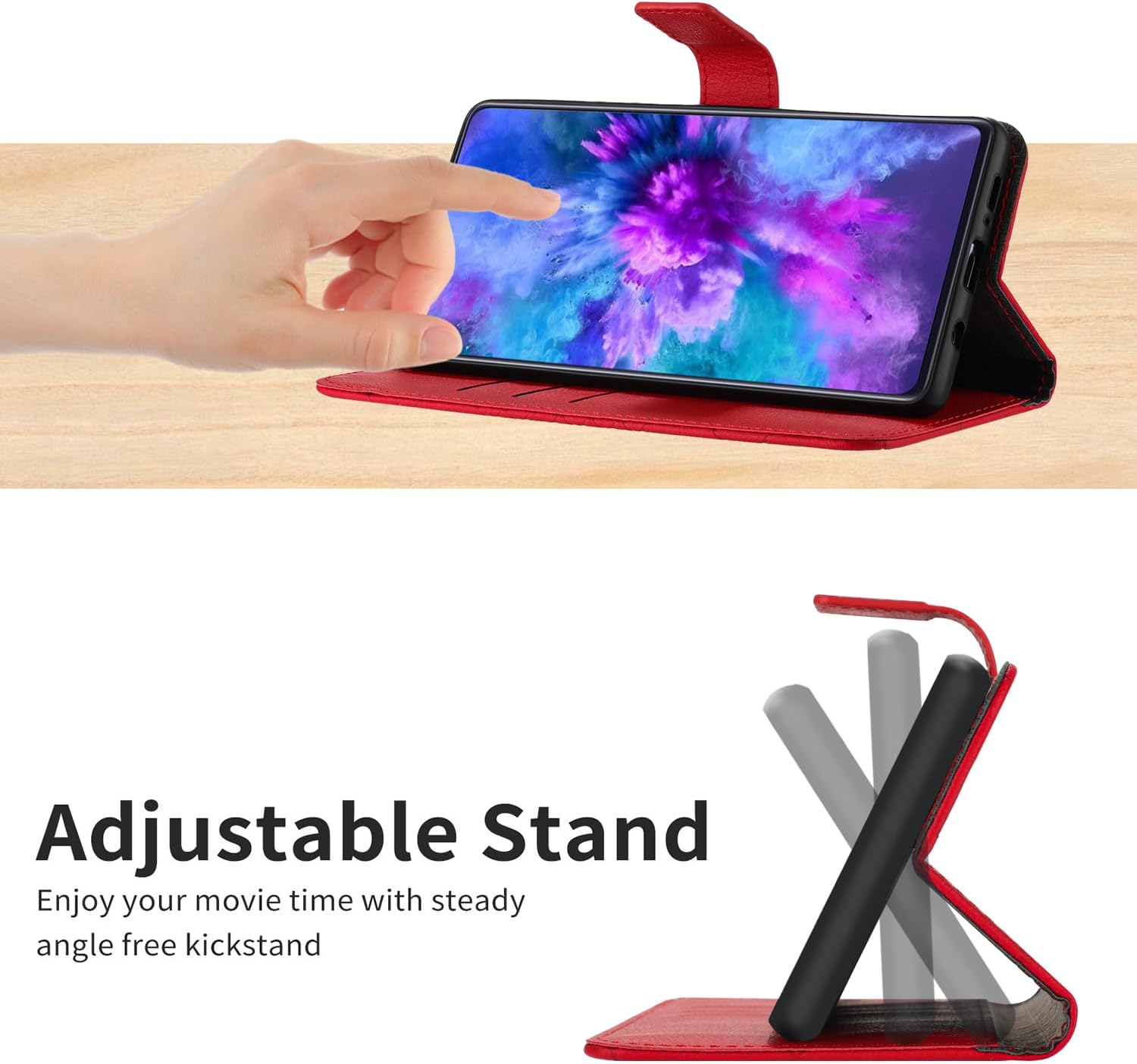 Compatible with Honor X6b 4G Case,Compatible with Honor X6b 4G Kickstand Flip Card Slots PU Leather Phone Cover Red
