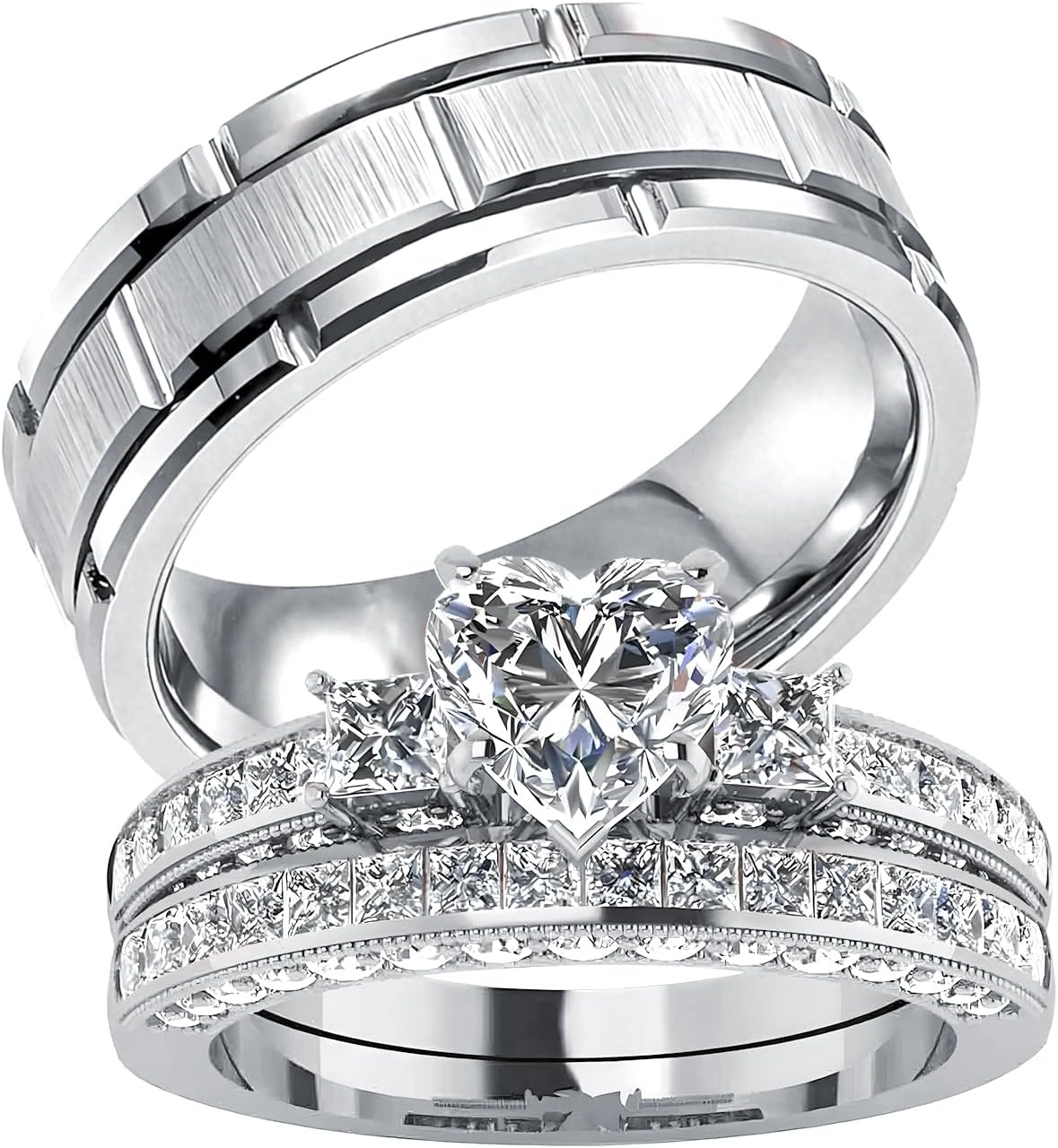 s925 10K 14K 18K Real Gold Couple Rings Sets, 3pcs Moissanite Wedding Rings Set for Men and Women, Customized His and Her Matching Engagement Bands Set Free Engraving