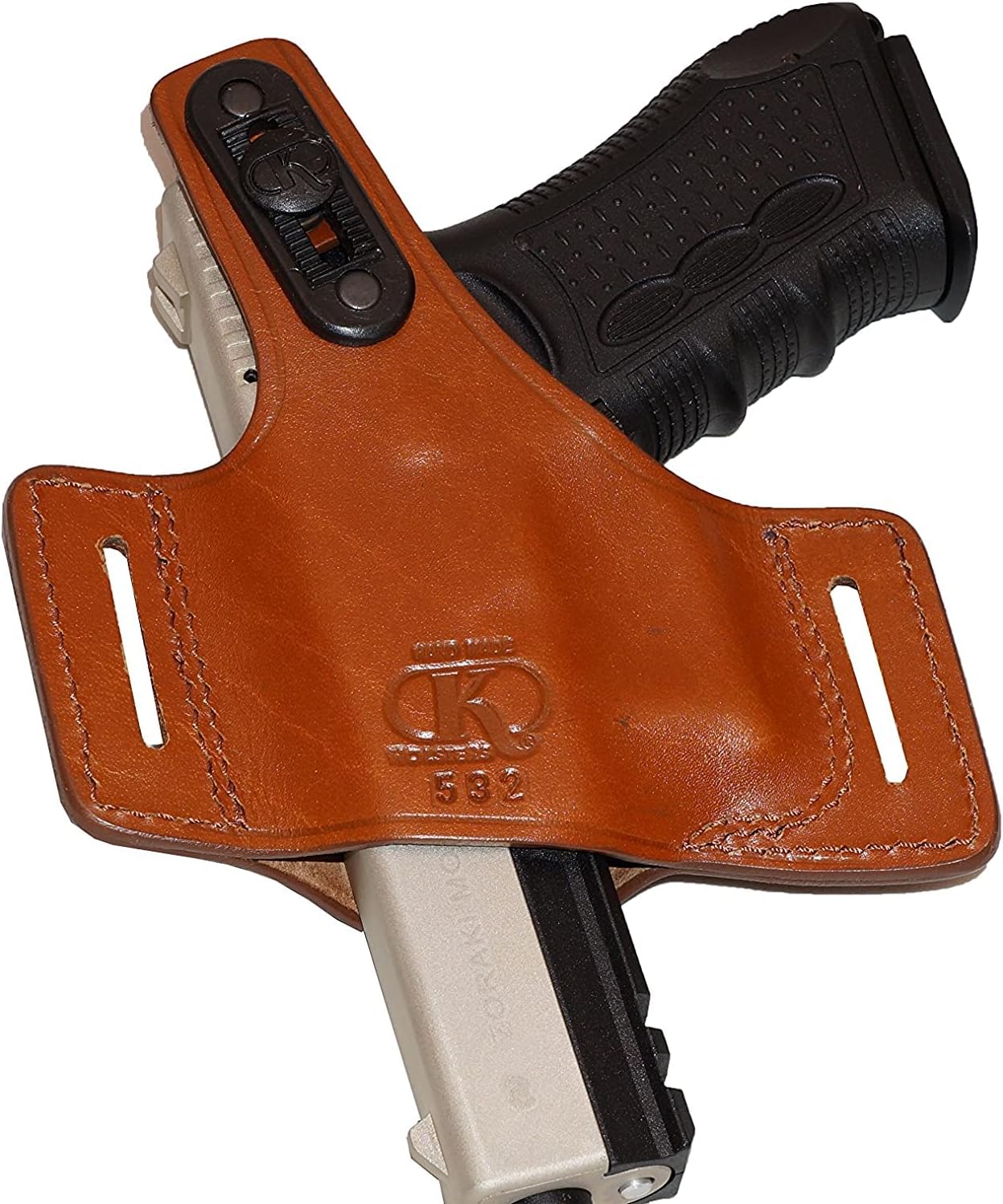 Holster for Glock 17, Pancake Leather Gun Holster for Glock 19 22 23 26 27, Two Slot Hand-Molded Open-end Genuine Leather Right Handed Handmade (ALIS532)