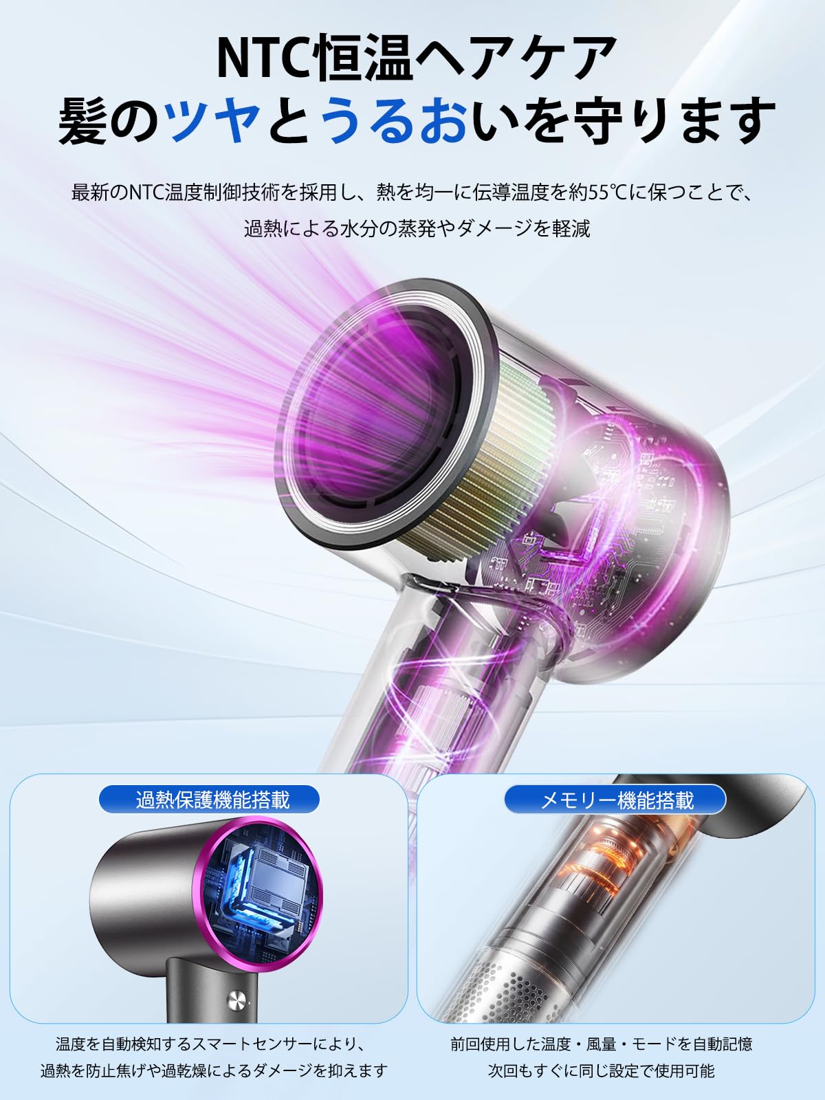 Amazon | BYZEEYA ドライヤー 大風量 ヘアドライヤー LED表示 速乾 5億