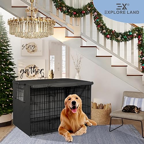 Miniatura 5 de Explore Land - Funda para jaula de perro de 48 pulgadas, de poliéster, resistente, ajuste universal para jaula de perro de alambre (negro)