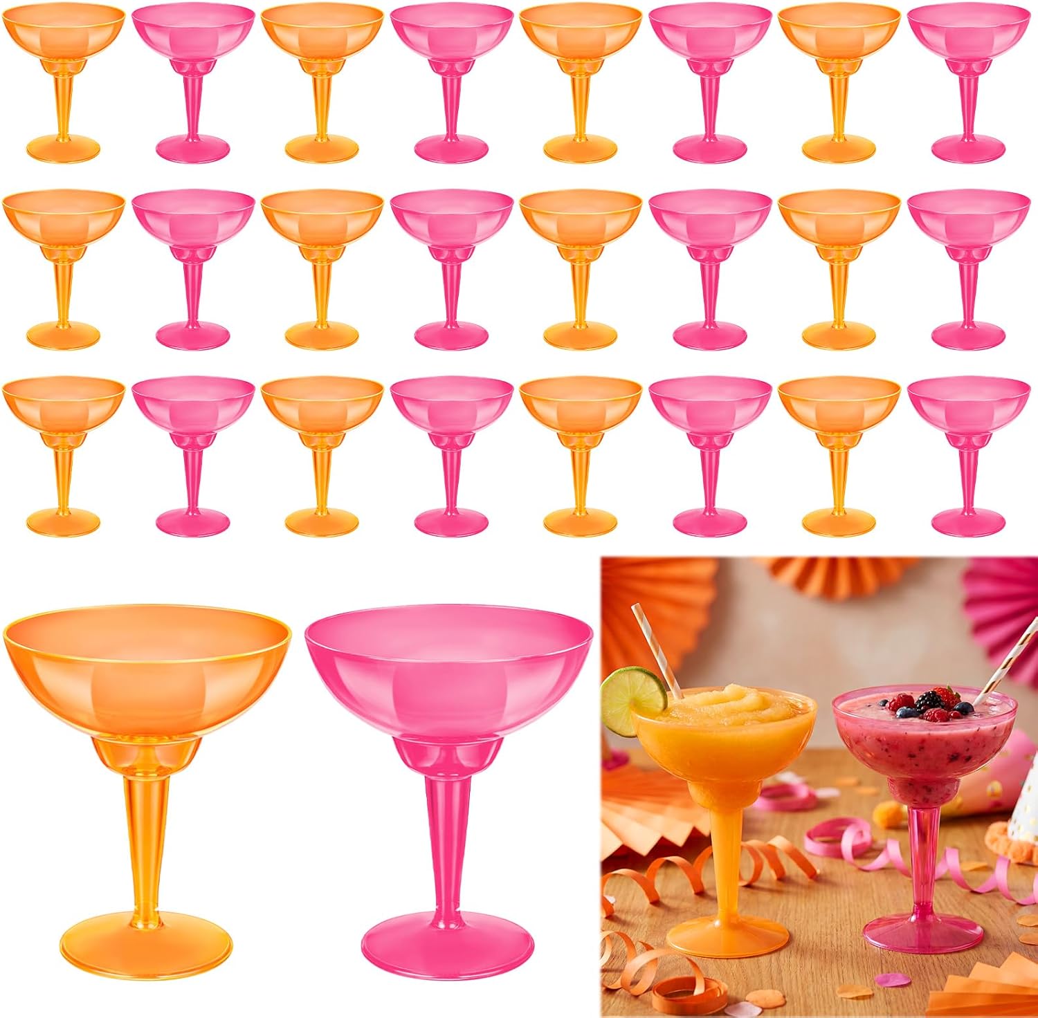 36 Pcs Pink and Orange Plastic Margarita Glasses Party Decorations 12 oz Cocktail Tequila Sunrise Martini Cups for Bachelorette Party Wedding Birthday Baby Shower Decorations