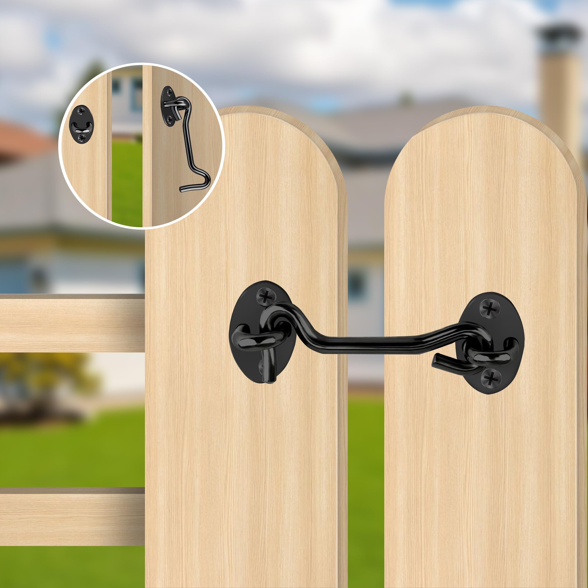 2PCS Hook and Eye Latch 4 Inch Black Stainless Steel Gate Latch- Ideal for Door Locks Without Drilling Garden Gates Over Door Sheds Bathrooms Bedroom Door Lock - Image 4
