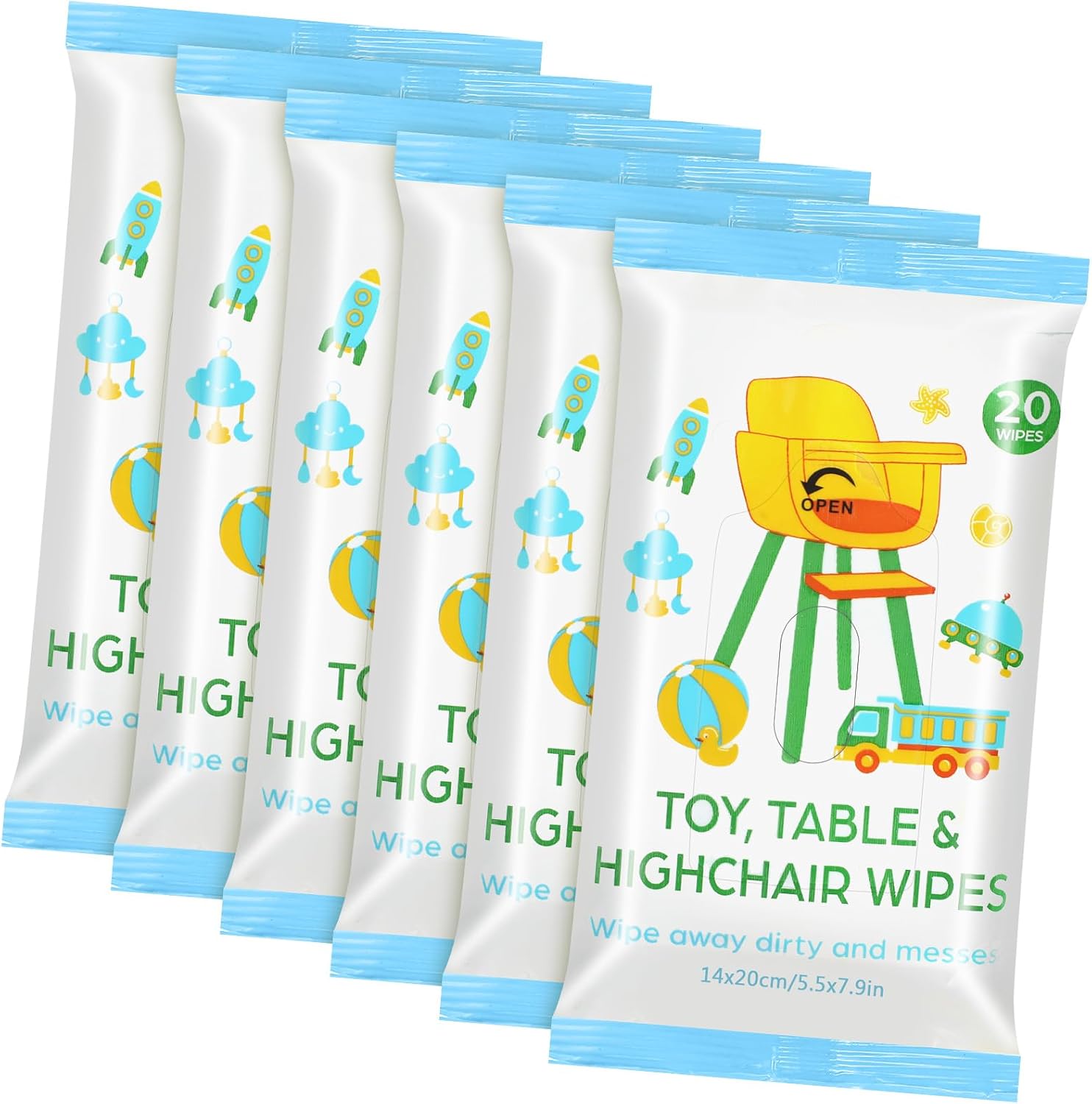 6 Pack 120 Counts Toy Table and Highchair Wet Wipes Multipurpose Gentle Travel Size Toy Cleaner Resealable All Purpose Cleaning Tissue