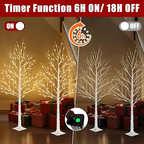 Miniatura 4 de PABIPABI Árbol de Abedul con Luces LED, Paquete de 2 Árboles de Navidad Blancos Iluminados de 6 Pies para Exteriores con Temporizador y Atenuador de