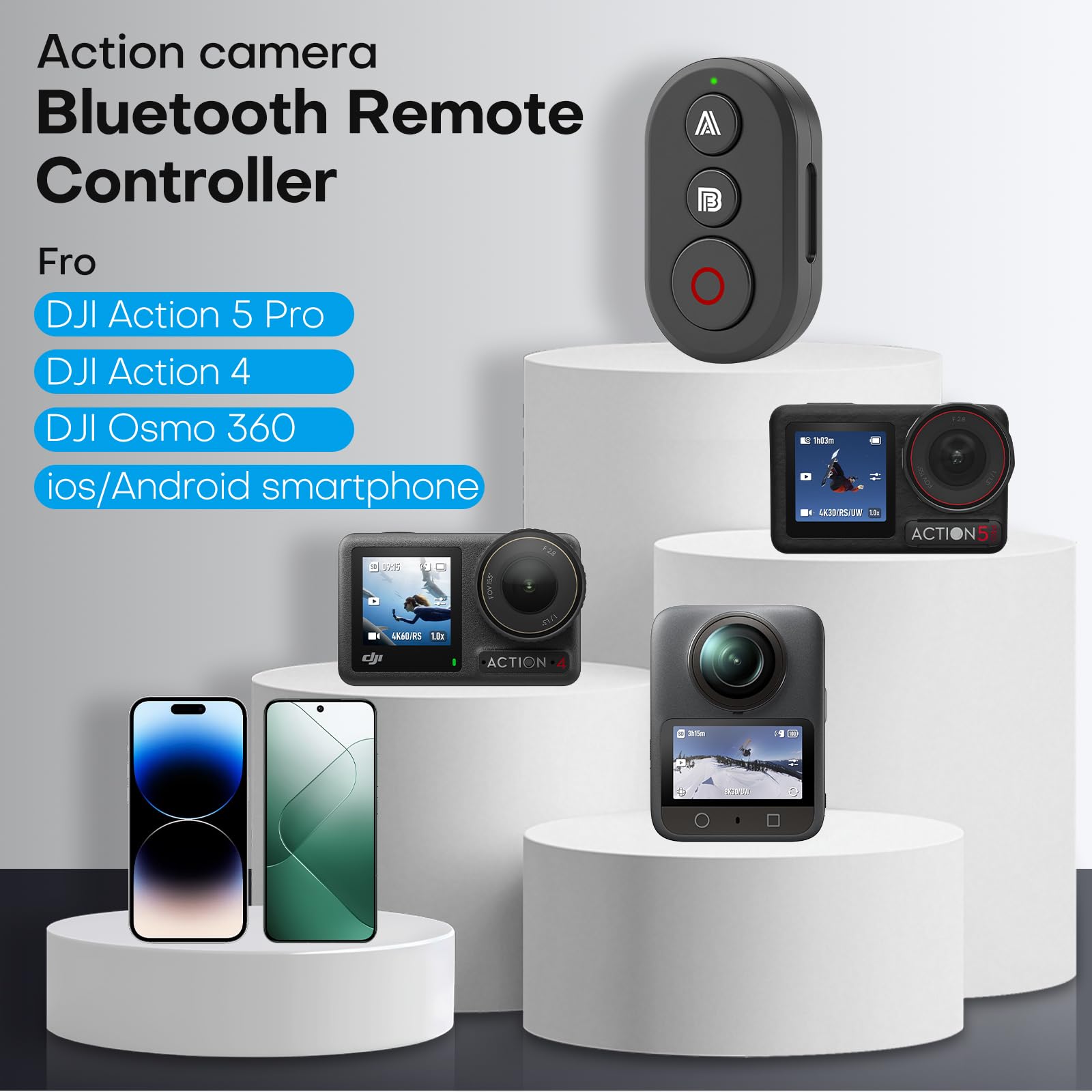 REYGEAK Télécommande Compatible avec Les caméras DJI Action 6/Aion 5 Pro/Action 4/Osmo 360, portée de 25 m, Suivi précis des mouvements, Bracelet Intelligent, Support vélo