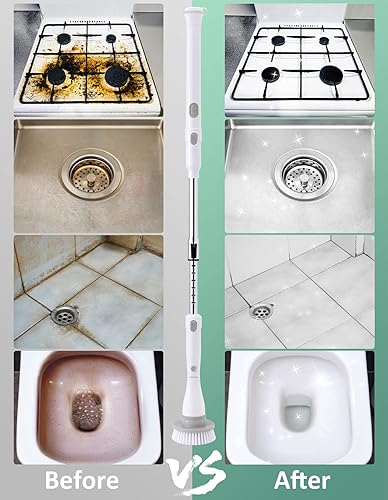 Miniatura 6 de Sweepulire Limpiador eléctrico giratorio SW1, limpiador eléctrico de baño con mango largo, 2 velocidades de centrifugado, cepillo limpiador de