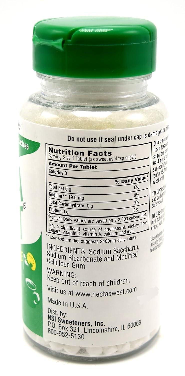 Necta Sweet Saccharin Tablets 1 grano 1000 Tablet Botella Pack de 12