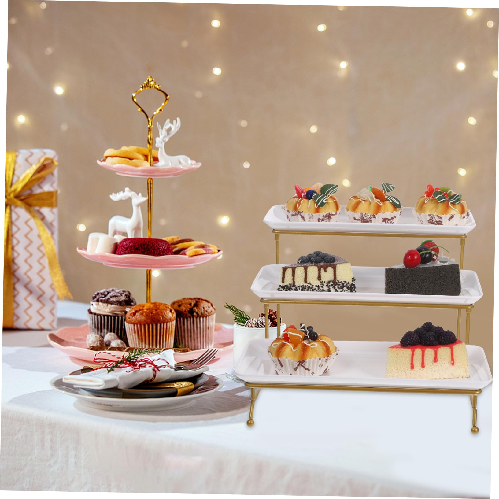 Hemobllo Alzata da Portata per Buffet Supporto per Torta e Vassoi in Plastica Bianca Esposizione di Cibo per Feste e Ristoranti Design Multi