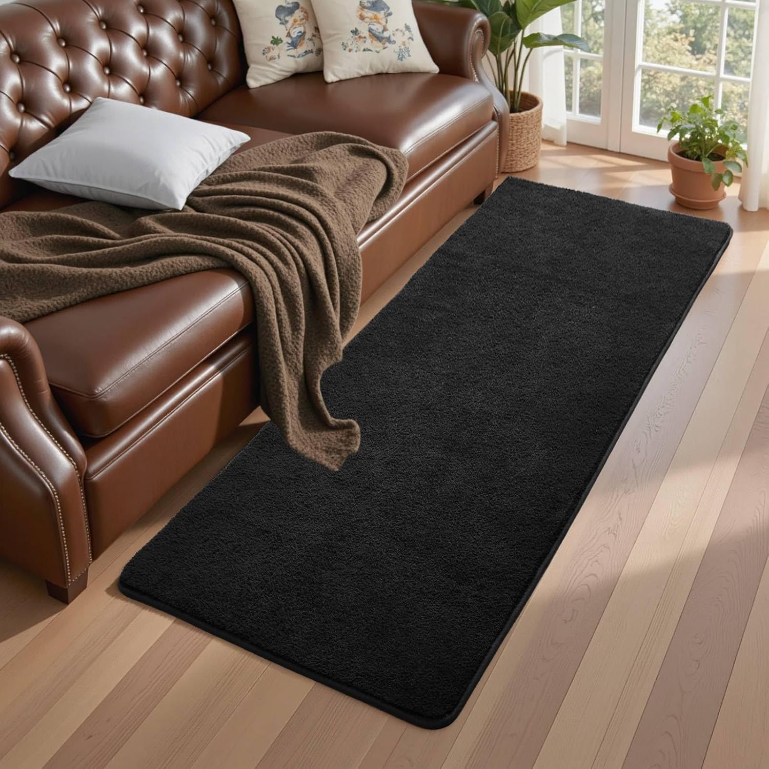 Runner Rugs for Bedroom Living Room, 2x6 Blue Memory Foam Fuzzy Shaggy Rug, Non-Slip Low Pile Fuzzy Shaggy Carpet for Kids Room Nursery Home Decor, Black A-black 2' x 6' (Rectangular)