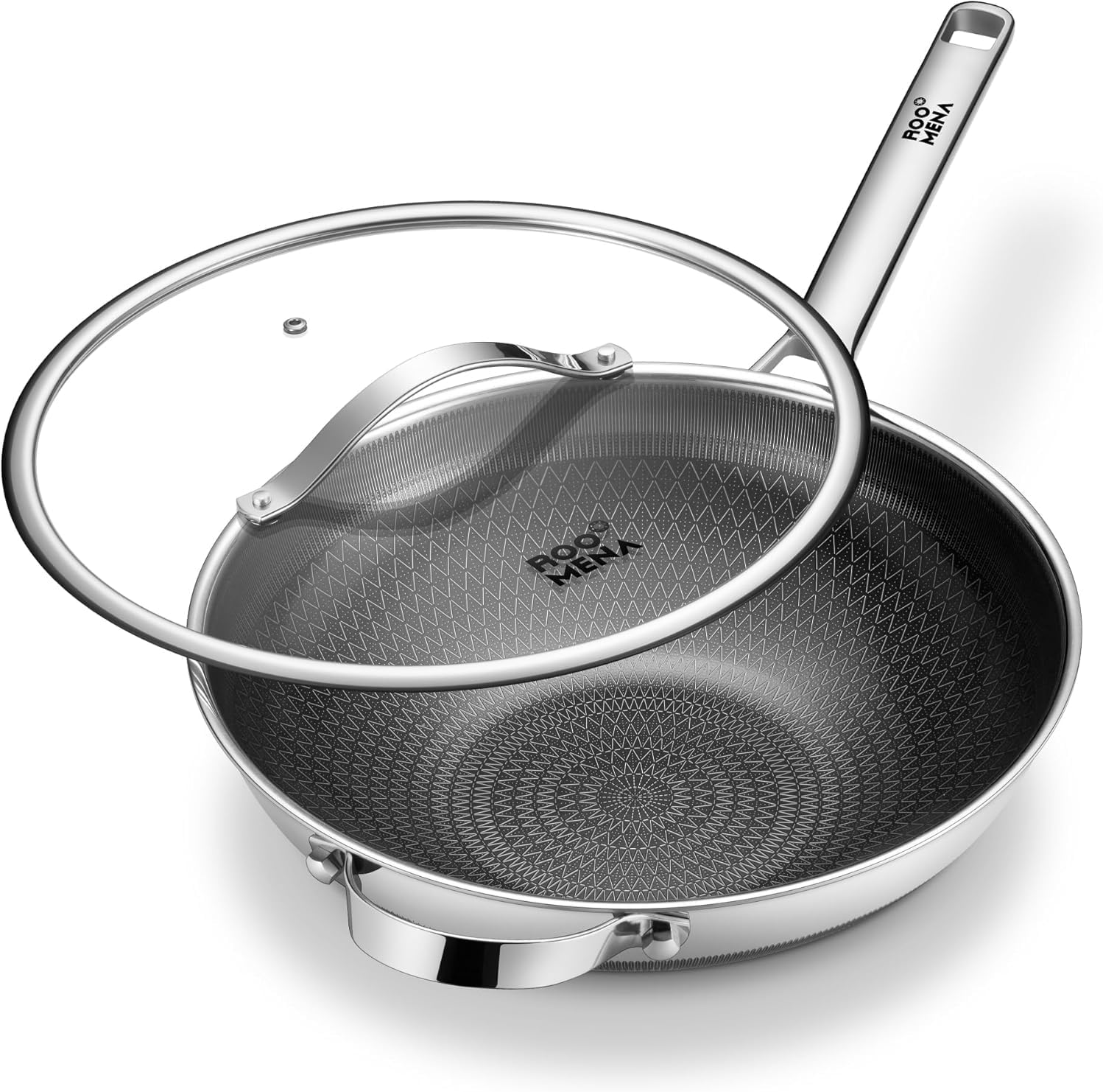 Wok pan with Lid, Hybrid Ceramic 13 Inch Tri-Ply Stainless Steel Woks