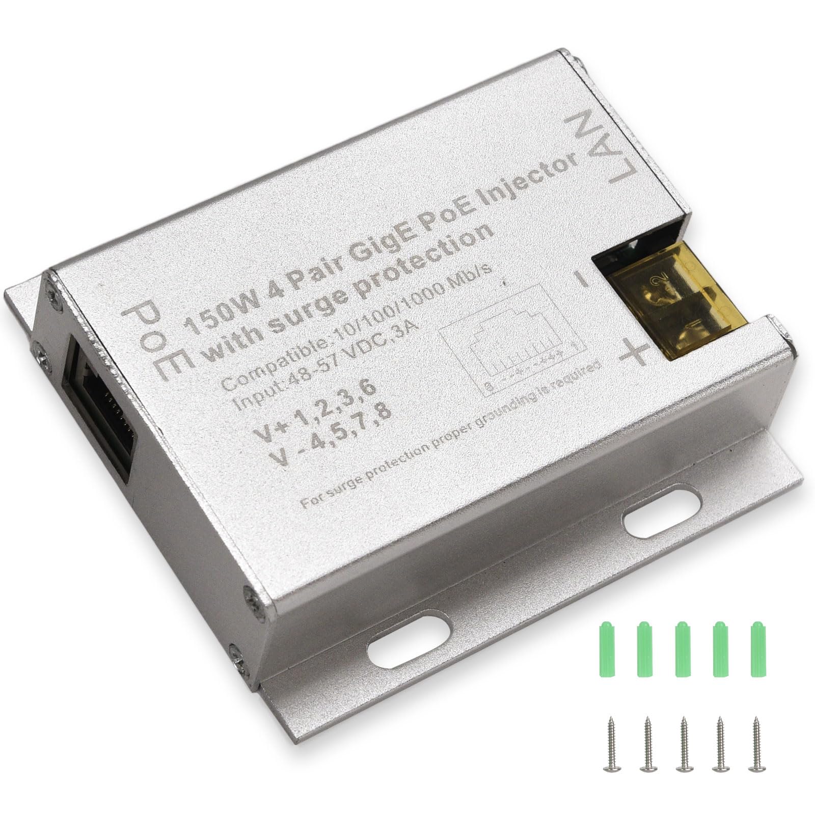 Zuomeng 150W GigE Passive PoE Injector for Starlink Pinout with Surge/Overvoltage/Reverse Connection/Overcurrent Protection to Ensure Network Stability