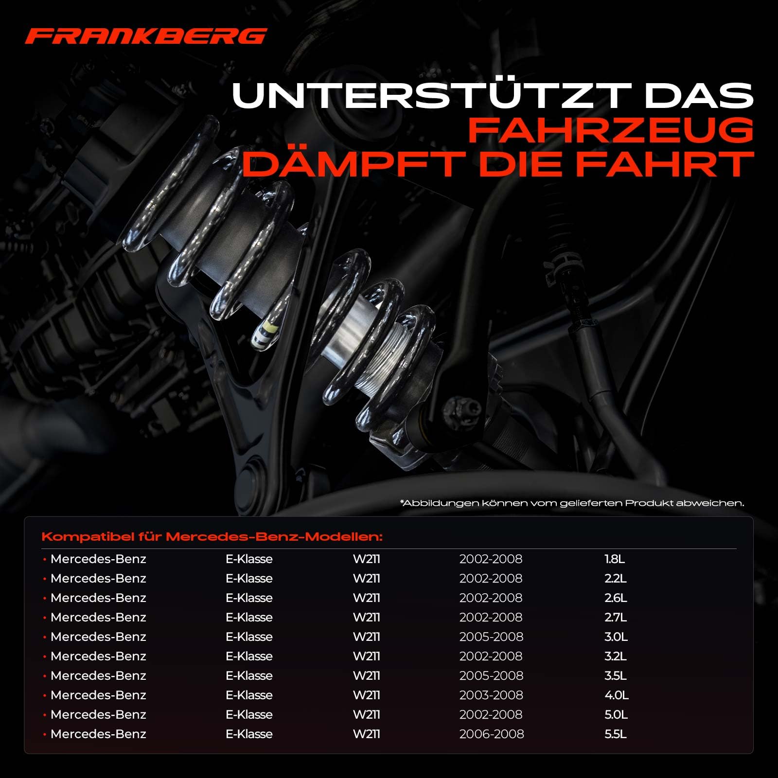 Frankberg 2x Federn Fahrwerksfeder Hinterachse Kompatibel mit E-Klasse W211 E200 E220 E240 E270 E280 E320 E350 E400 E500 2002-2008 Replace# 2113240204