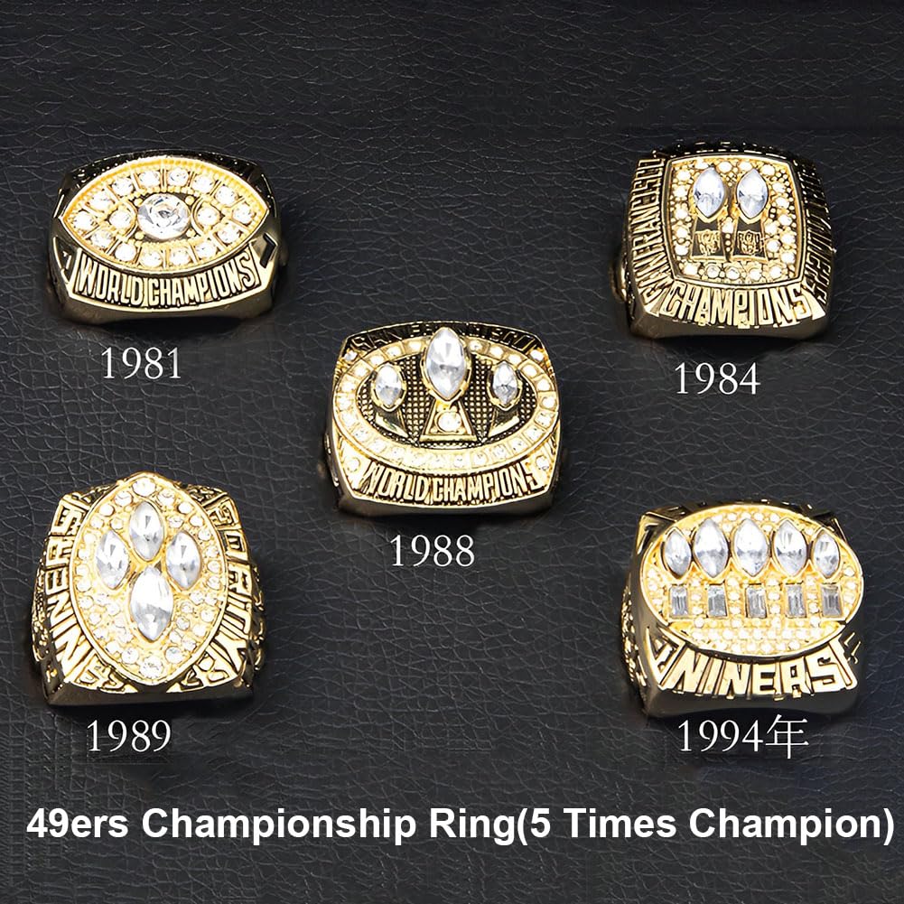 NFL-Meisterschaftsring-Set mit Display-Box, 49ers, 5-Jahres-Meisterschafts-Rugby-Champion-Ring, Super Bowl-Souvenir, einzigartige Geschenke für Cowboy-Herrenväter